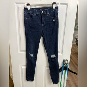EXPRESS MID RISE DISTRESSED KNEES LEGGING JEANS WOMEN SZ 6R BLUE Grunge Skater